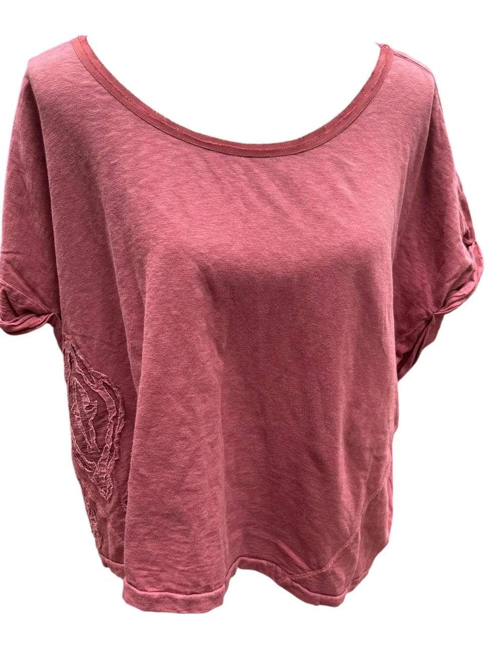Free People Boho Embroidered Cotton T-Shirt L Faded Grunge Boho Fairy Cottage